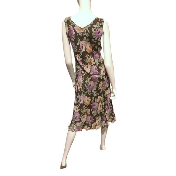 Y2K Silk Midi Dress 10 Bias Cut Ruffle Sleeveless Fairy Whimsygoth 100% Silk - Picture 6 of 9